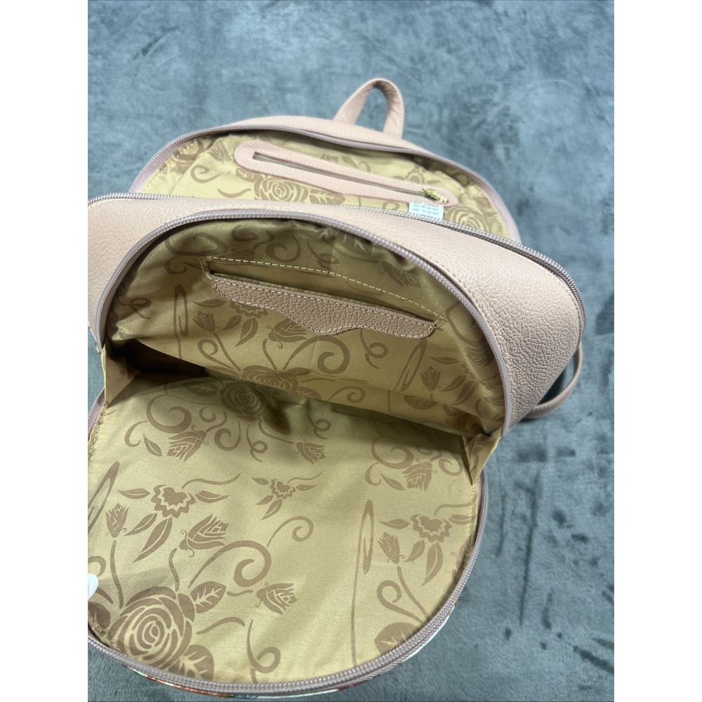 Puro Cuero Leather Backpack Floral Glam Boho Cottagecore Blush Pink Spring Chic - Picture 7 of 11